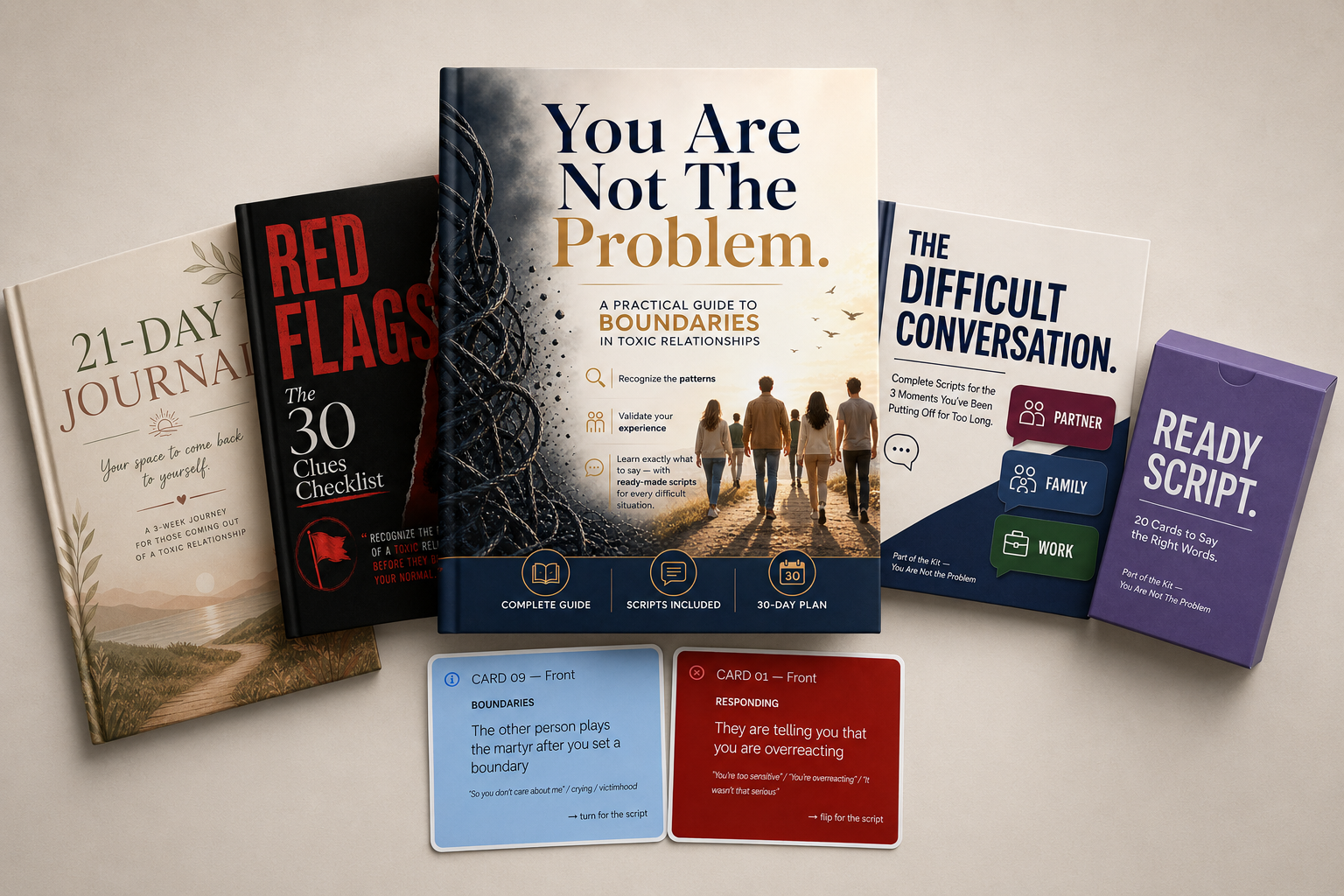 Complete kit: guide, journal, red flags book, scripts and cards